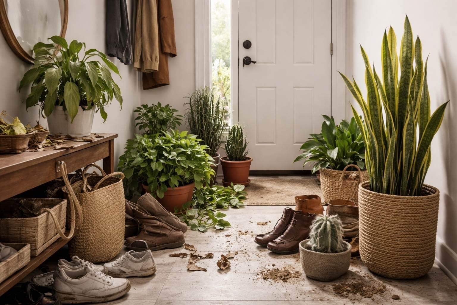 entryway decor with plants